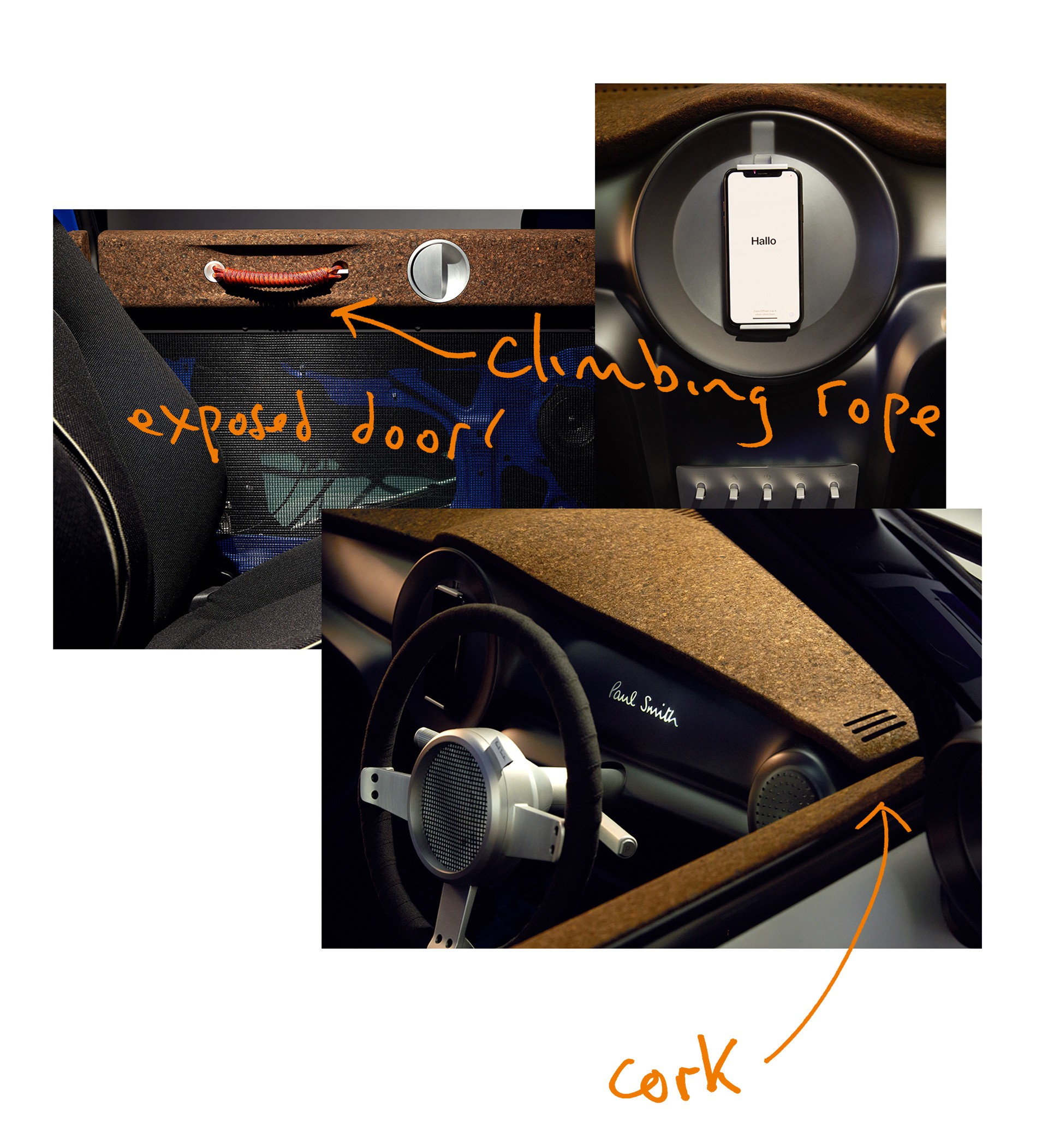 The MINI Strip cockpit: The traditional display is replaced by a Smartphone holder.